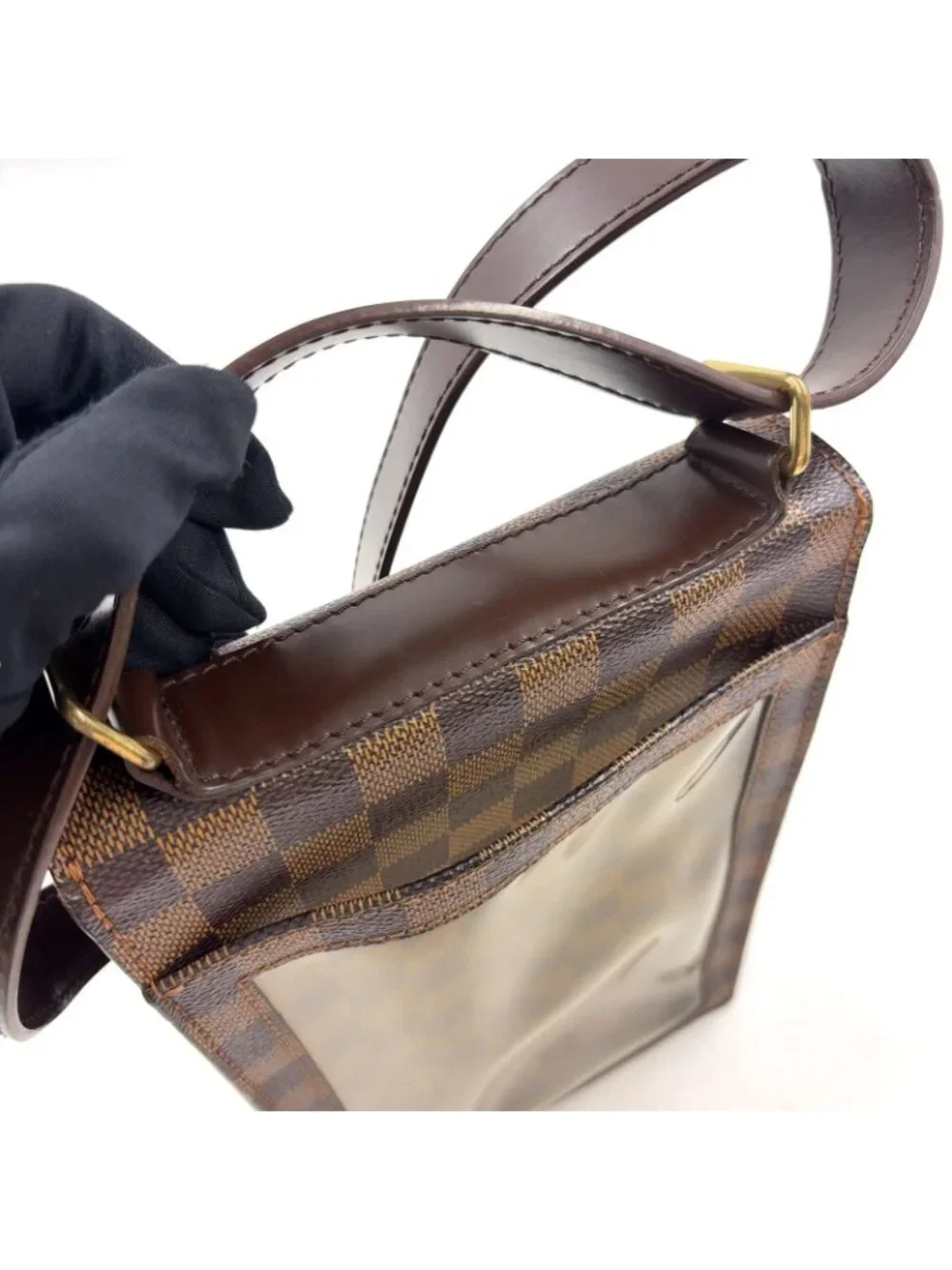 Louis Vuitton Portobello Damier Ebene Leather Brown Shoulder Bag Gold
